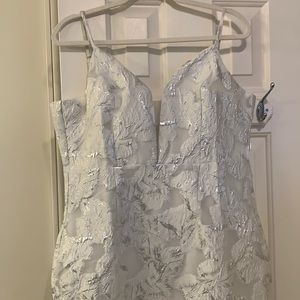 Size L silver brocade prom dress fishtail maxi dress